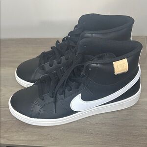 Nike Black and White High-Top Sneakers with Leather Swoosh